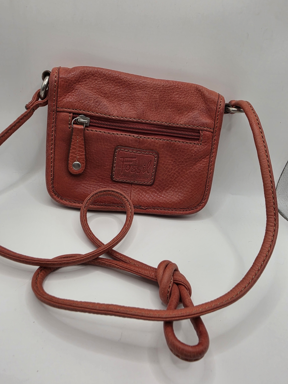 Vintage Fossil Genuine Leather Crossbody Messenger Bag Purse in Burnt Orange